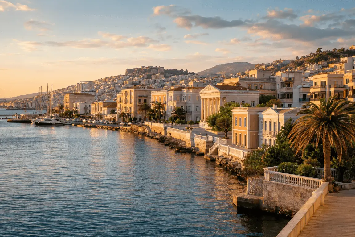 Whitewashed Greek architecture overlooking the Aegean Sea